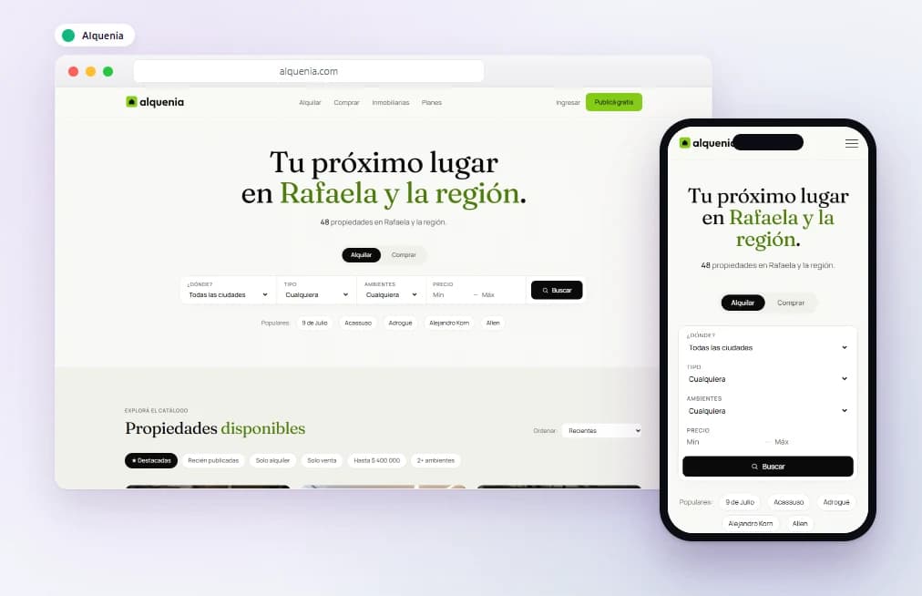 Vista previa de cliente Alquenia en PC y celular