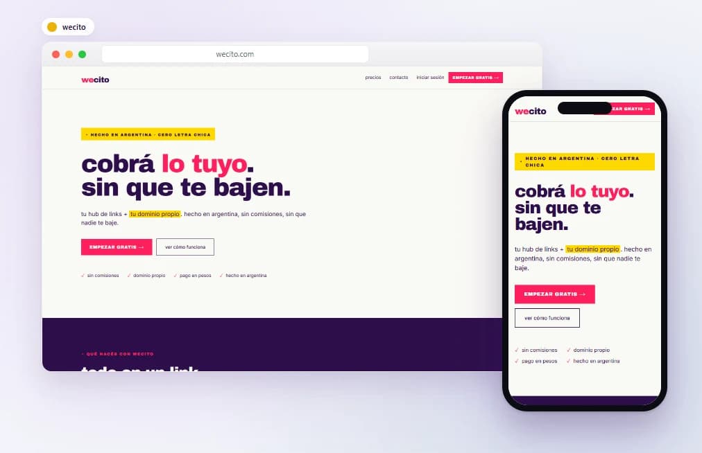 Vista previa de cliente wecito en PC y celular